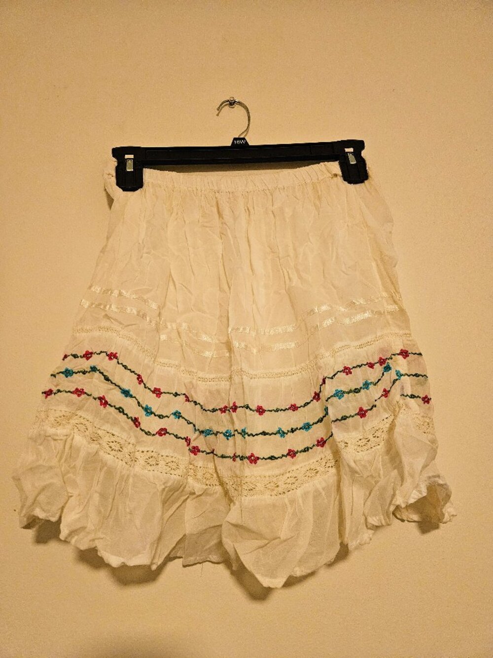 Luv Luv White Boho Peasant Skirt XL Embroidered Cottagecore